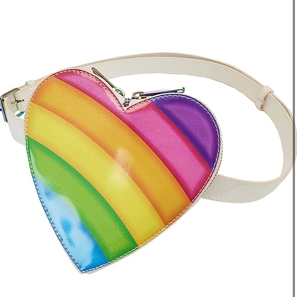 NWT Loungefly Lisa Frank Rainbow Heart Double Strap Shoulder Bag with Waist Bag - Picture 4 of 7